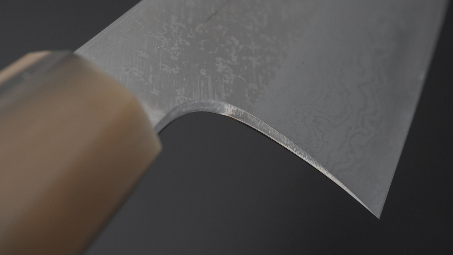 Hitohira Togashi White #1 Damascus Wide-Bevel Kiritsuke Gyuto 24cm Ebony Handle