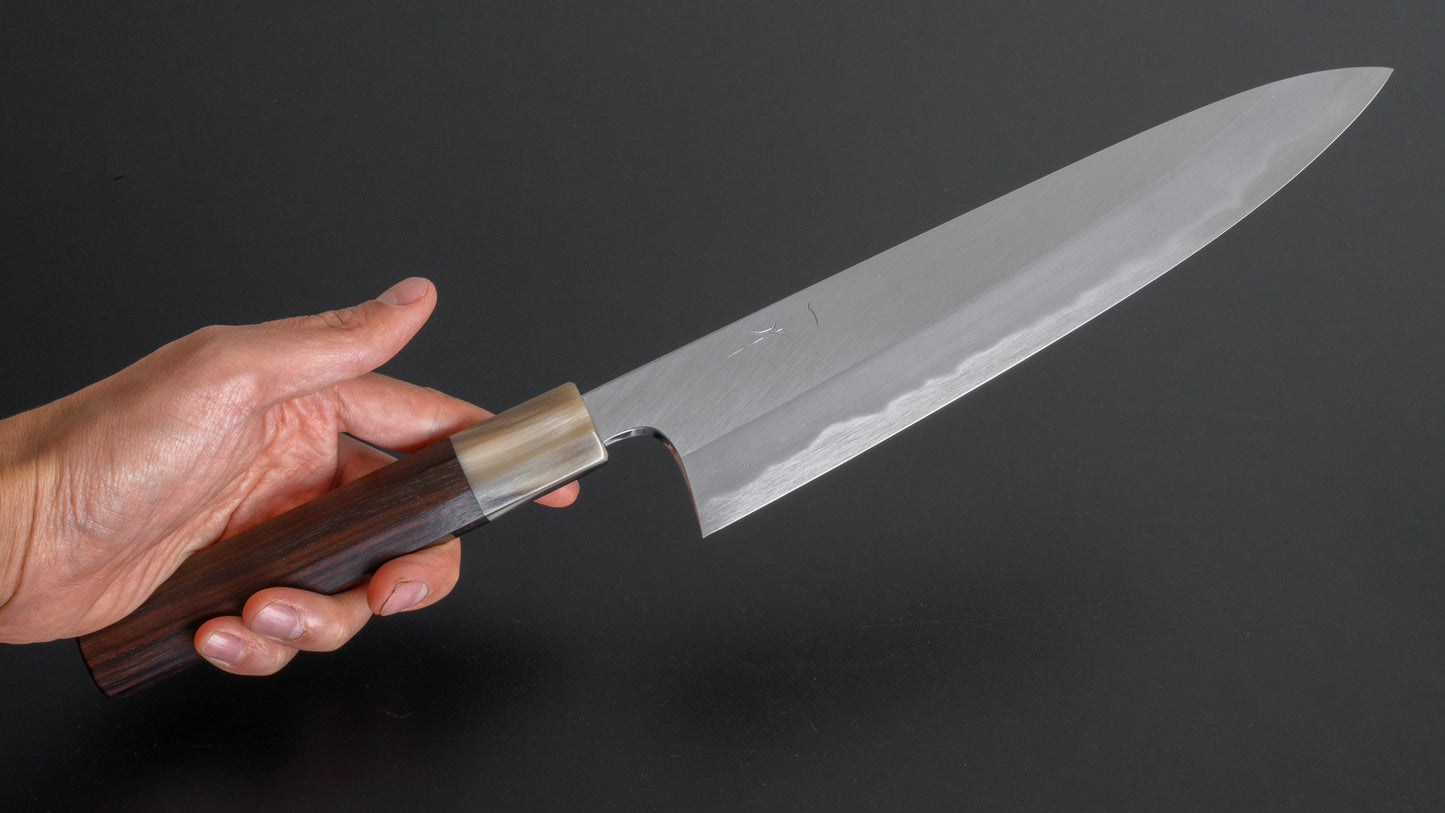 Hitohira Tanaka Kyuzo Blue Super Migaki Gyuto 240mm Taihei Makassar Ebony Handle (Saya)