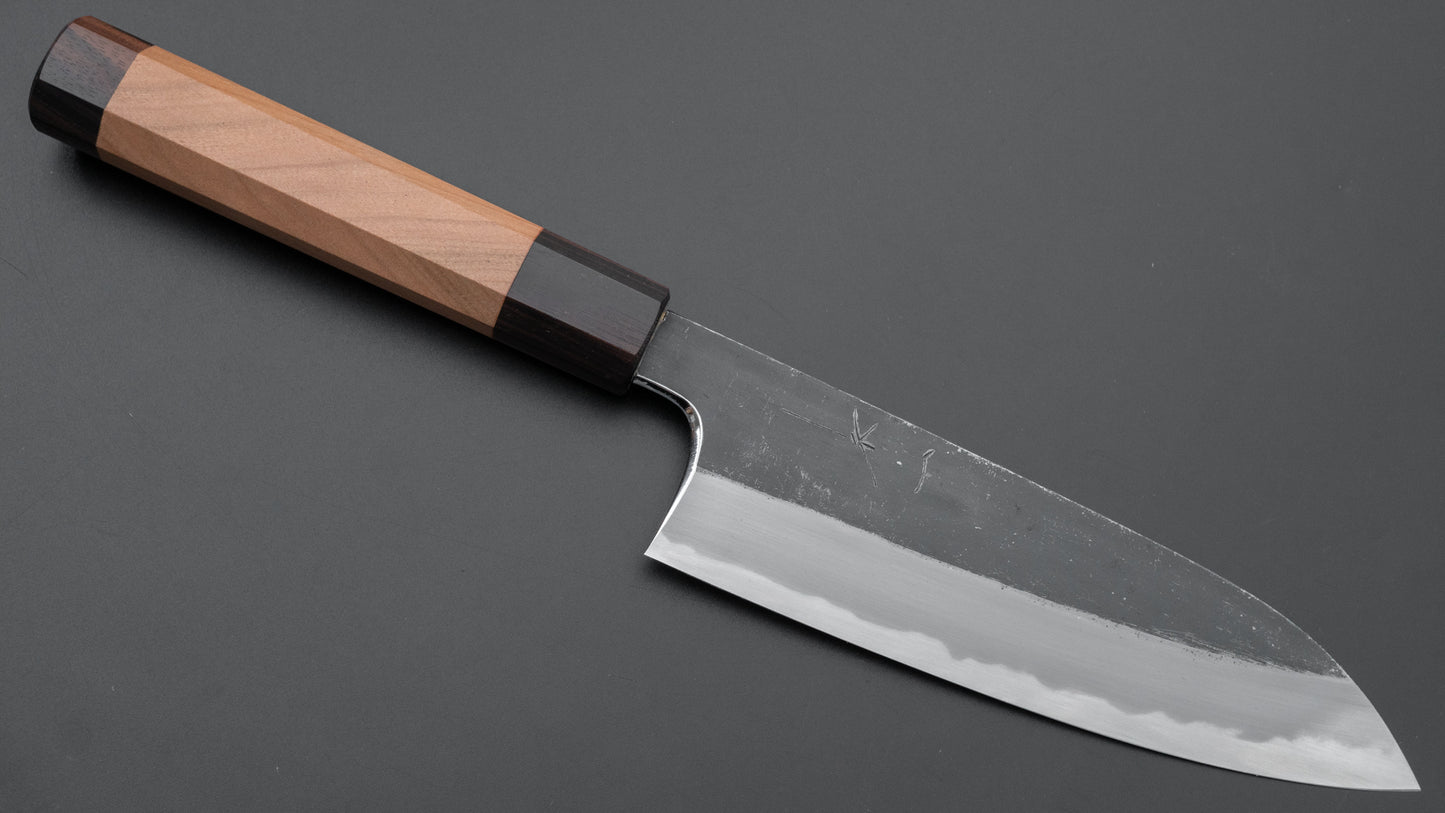 Hitohira Togashi Blue #2 Kurouchi Santoku Cherry Wood Handle (Ebony End)