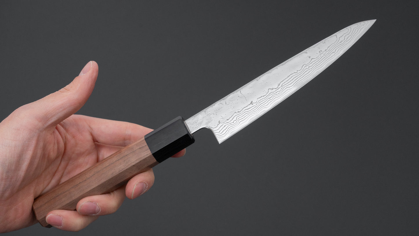 Hitohira Futana SUS440 Stainless Damascus Petty 135mm Walnut Handle