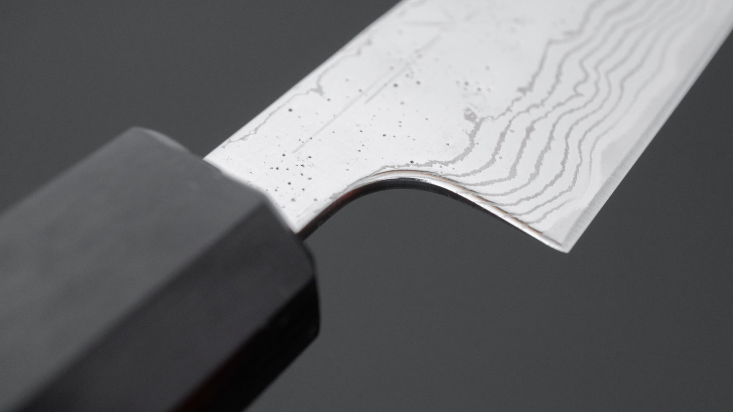 Hitohira Futana SUS440 Stainless Damascus Petty 135mm Walnut Handle