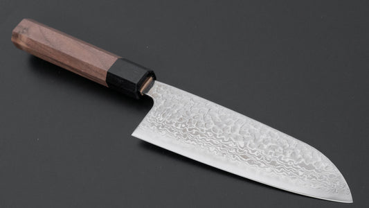 Hitohira Futana S3 Tsuchime Damascus Santoku 170mm Walnut Handle