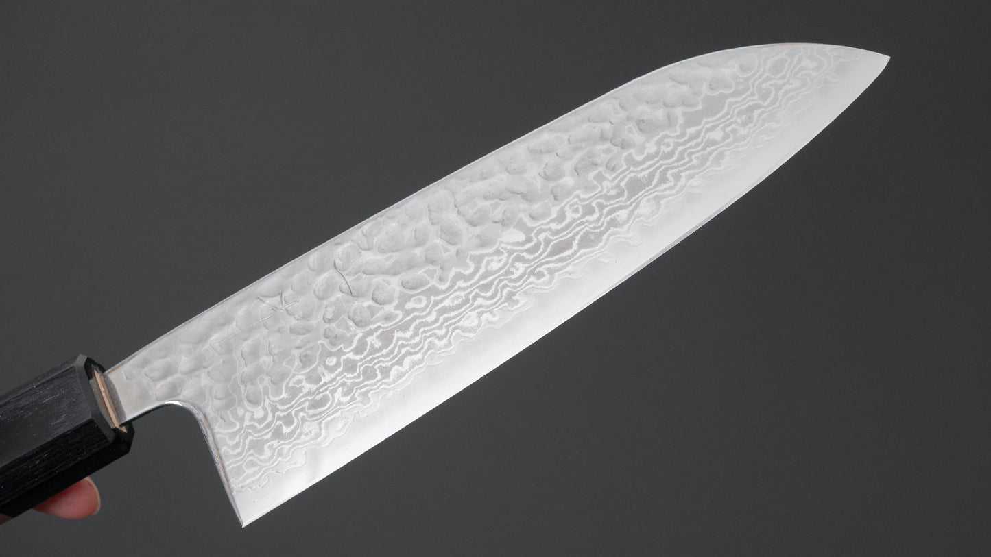 Hitohira Futana S3 Tsuchime Damascus Santoku 170mm Walnut Handle
