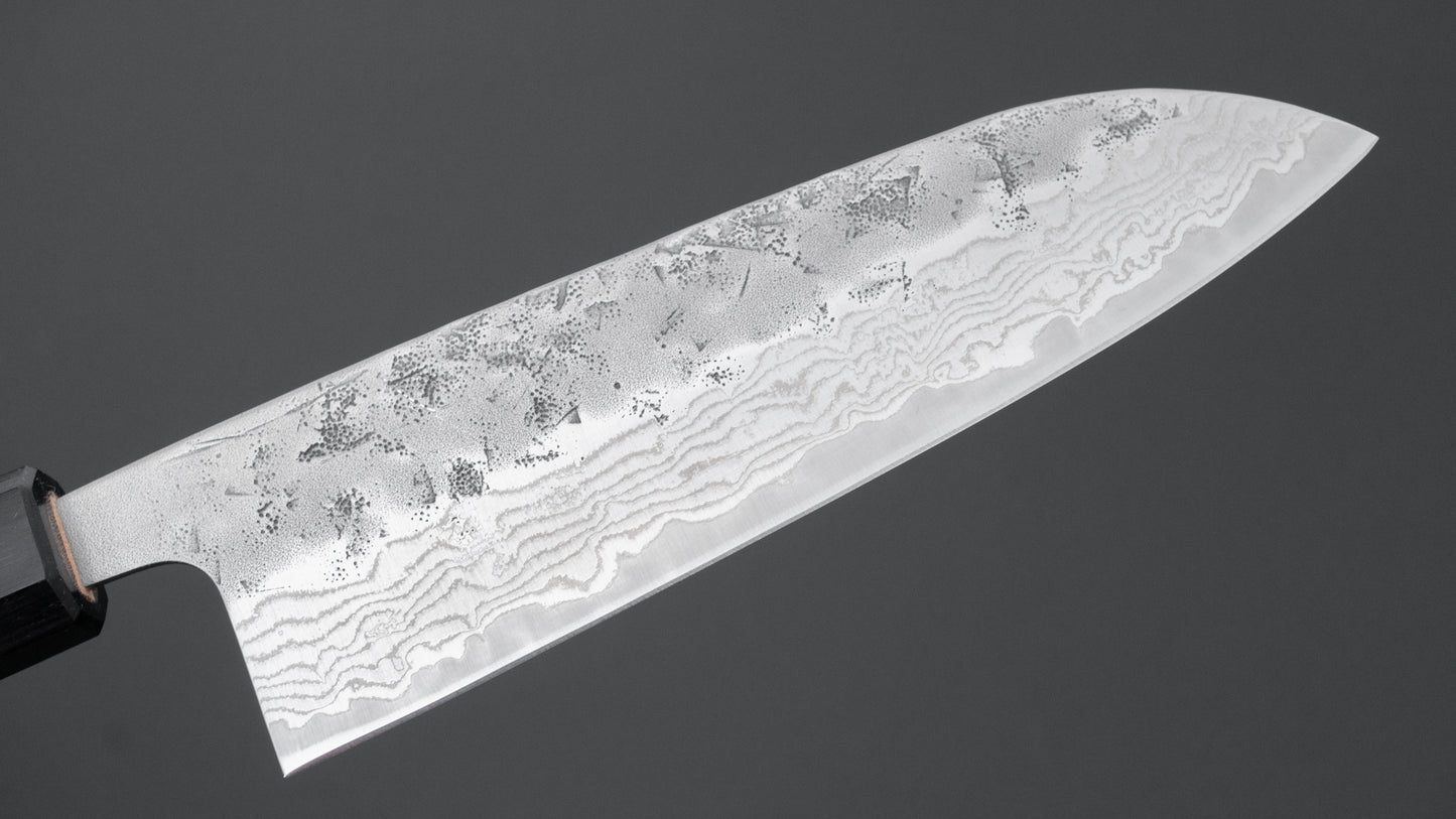 Hitohira Futana Zweedse roestvrijstalen Nashiji Damascus Santoku 170 mm walnoot handvat