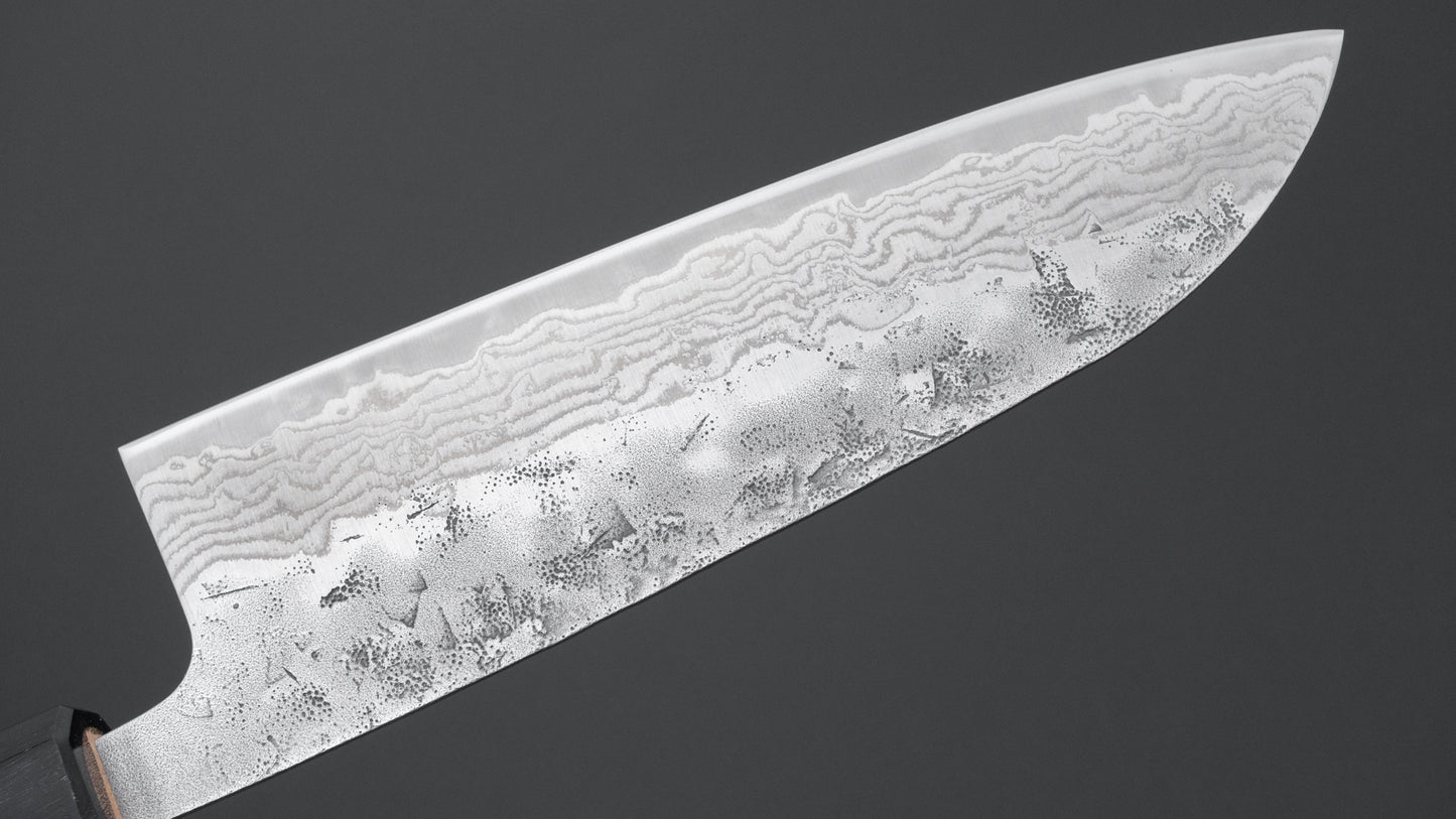 Hitohira Futana Zweedse roestvrijstalen Nashiji Damascus Santoku 170 mm walnoot handvat