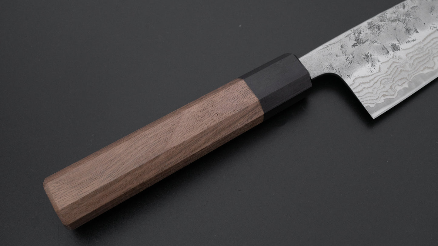 Hitohira Futana Zweedse roestvrijstalen Nashiji Damascus Santoku 170 mm walnoot handvat