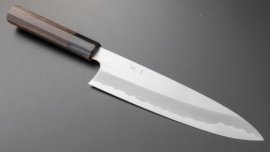 Hitohira Togashi Blue #1 roestvrij beklede Migaki Gyuto 210 mm Taihei Makassar ebbenhouten handvat