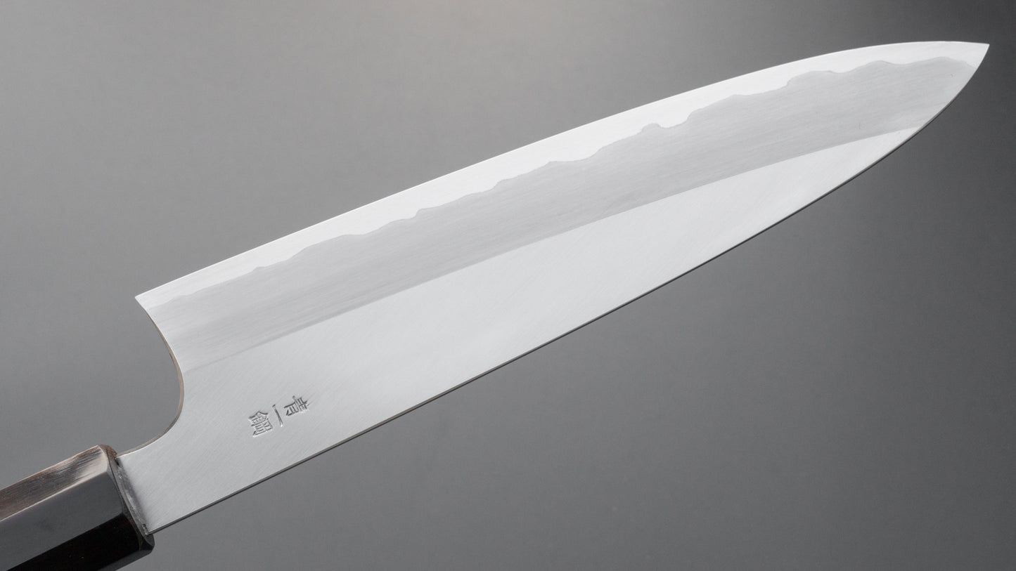 Hitohira Togashi Blue #1 roestvrij beklede Migaki Gyuto 210 mm Taihei Makassar ebbenhouten handvat