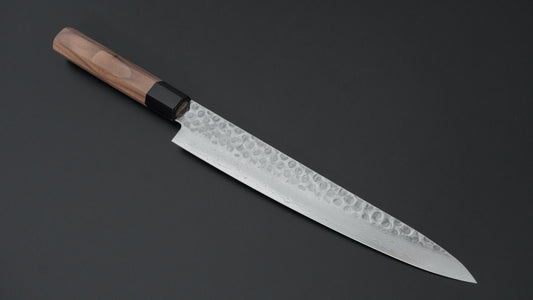 Hitohira HG Tsuchime Damascus Sujihiki 240mm Walnut Handle