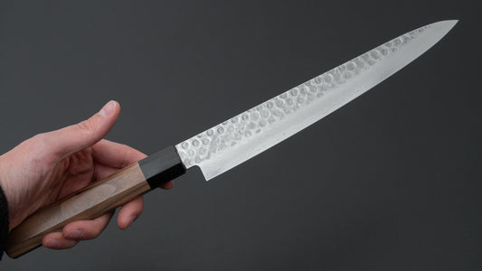 Hitohira HG Tsuchime Damascus Sujihiki 240 mm walnoot handvat