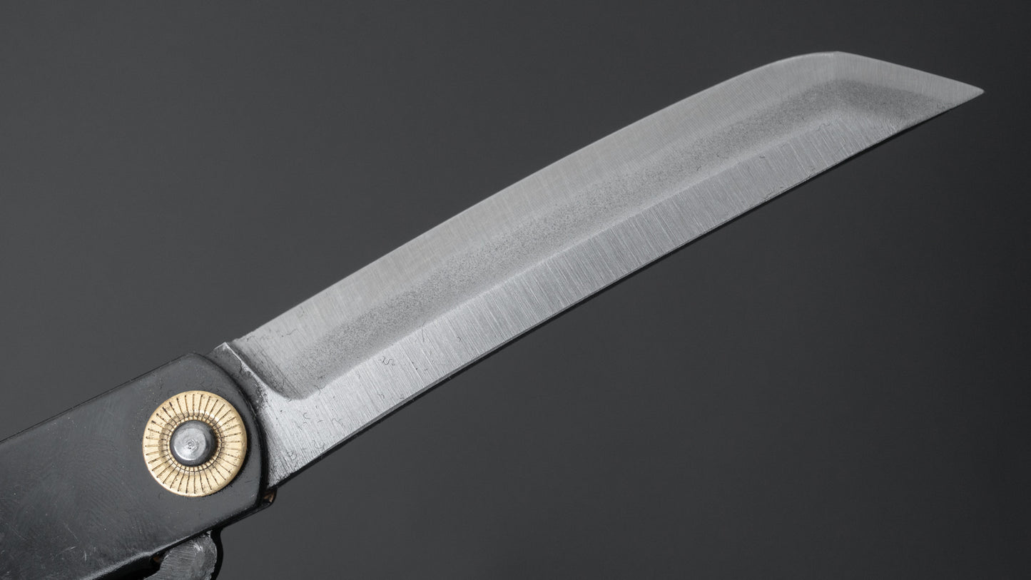 Higonokami White Steel Sakimaru Folding Knife Large Brass Handle (Black)