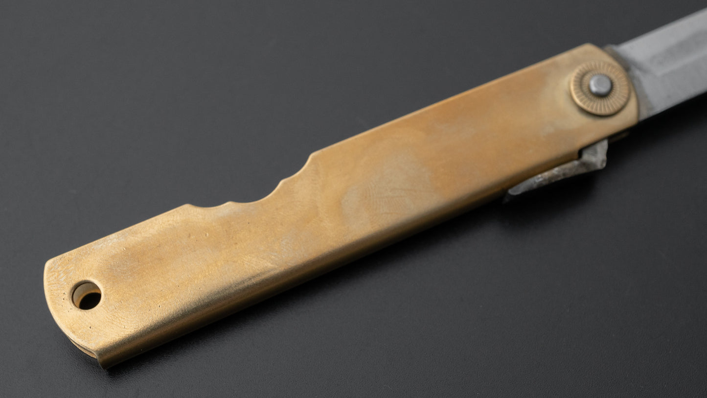 Higonokami White Steel Sakimaru Folding Knife Large Brass Handle
