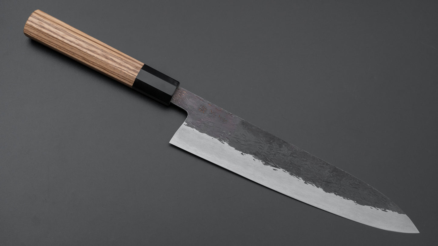 Isamitsu Blue Super Stainless Clad Kurouchi Gyuto 240mm Taihei Zebrawood Handle
