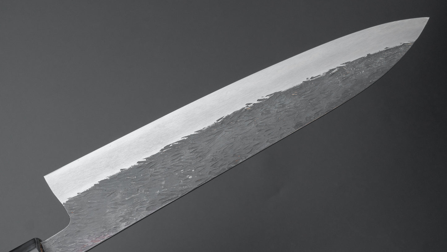 Isamitsu Blue Super Stainless Clad Kurouchi Gyuto 240mm Taihei Zebrawood Handle