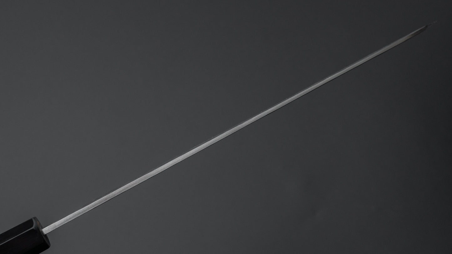 Isamitsu Blue Super Stainless Clad Kurouchi Gyuto 240mm Taihei Zebrawood Handle