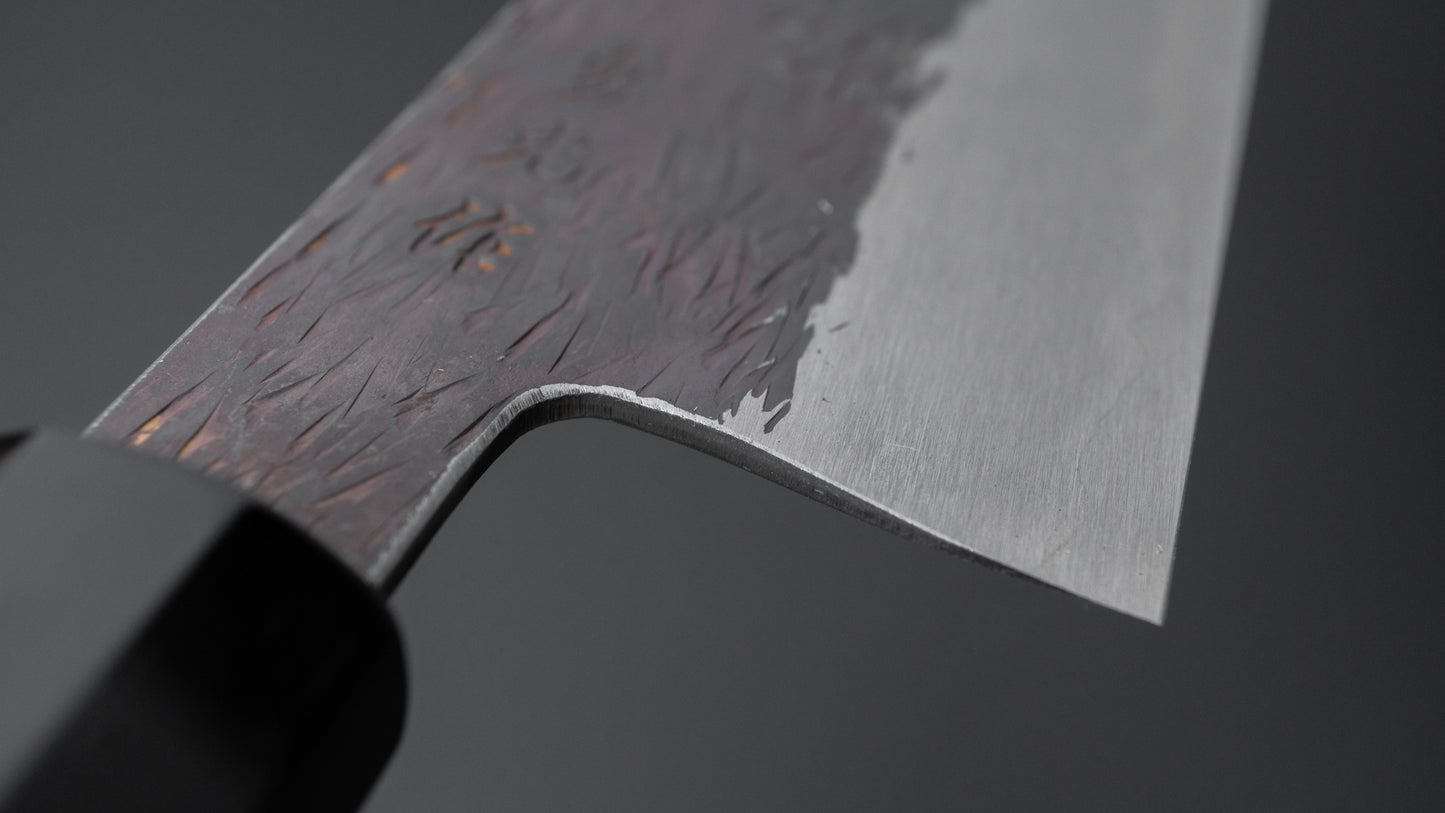 Isamitsu Blue Super Stainless Clad Kurouchi Gyuto 240mm Taihei Zebrawood Handle