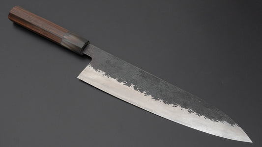 Isamitsu blauw super roestvrij bekleed Kurouchi Gyuto 240 mm Taihei Makassar ebbenhouten handvat