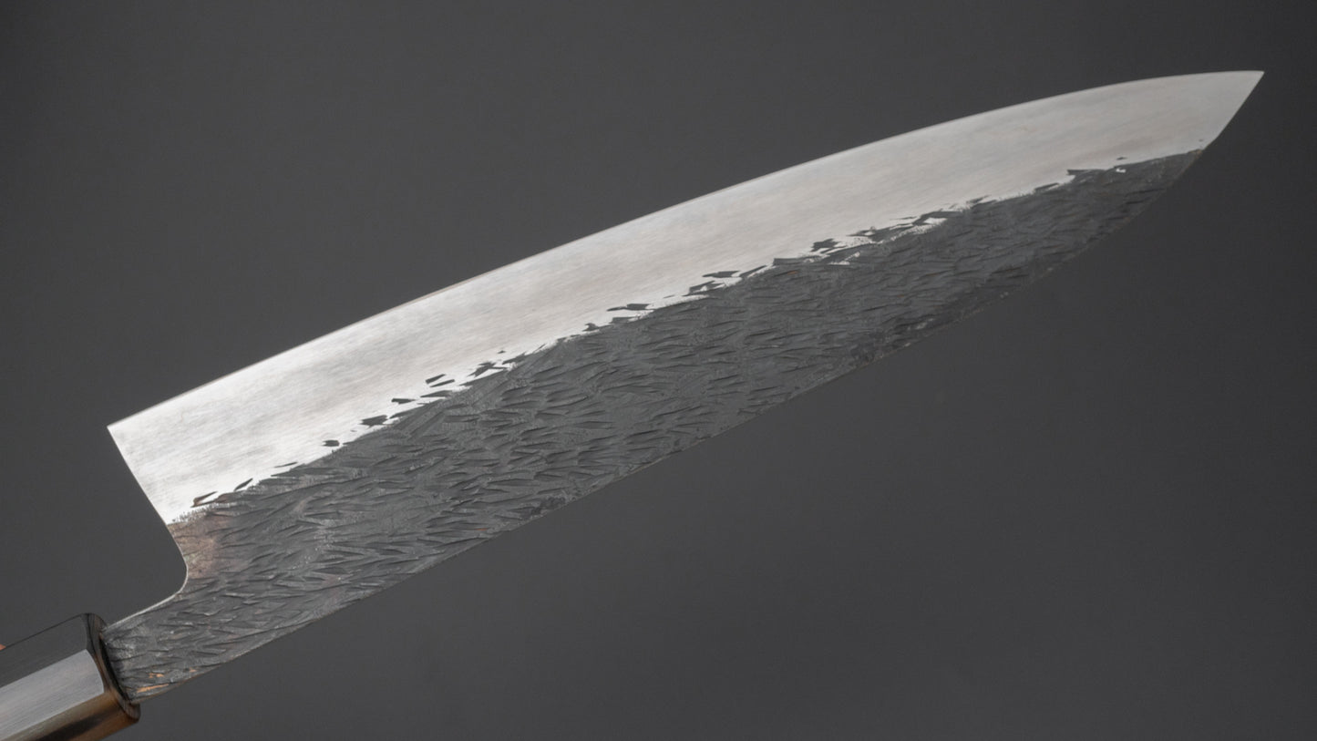 Isamitsu Blue Super Stainless Clad Kurouchi Gyuto 240mm Taihei Makassar Ebony Handle