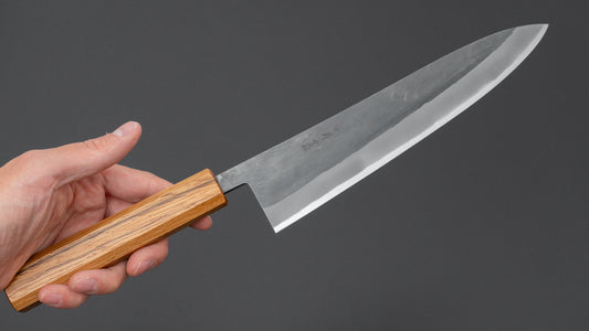 Hitohira TD Blue #2 Stainless Clad Kurouchi Gyuto 210mm Oak Handle