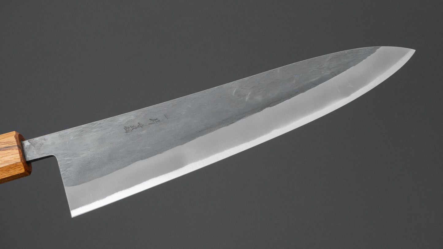 Hitohira TD Blue #2 Stainless Clad Kurouchi Gyuto 210mm Oak Handle