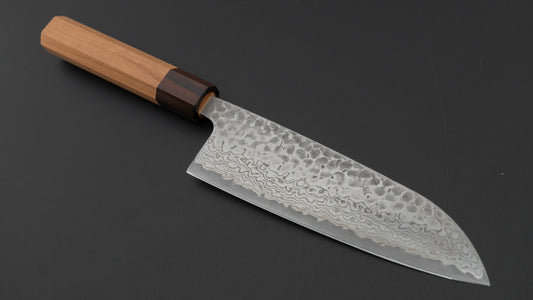 Hitohira Futana S3 Tsuchime Damascus Santoku 170mm Cherry Wood Handle