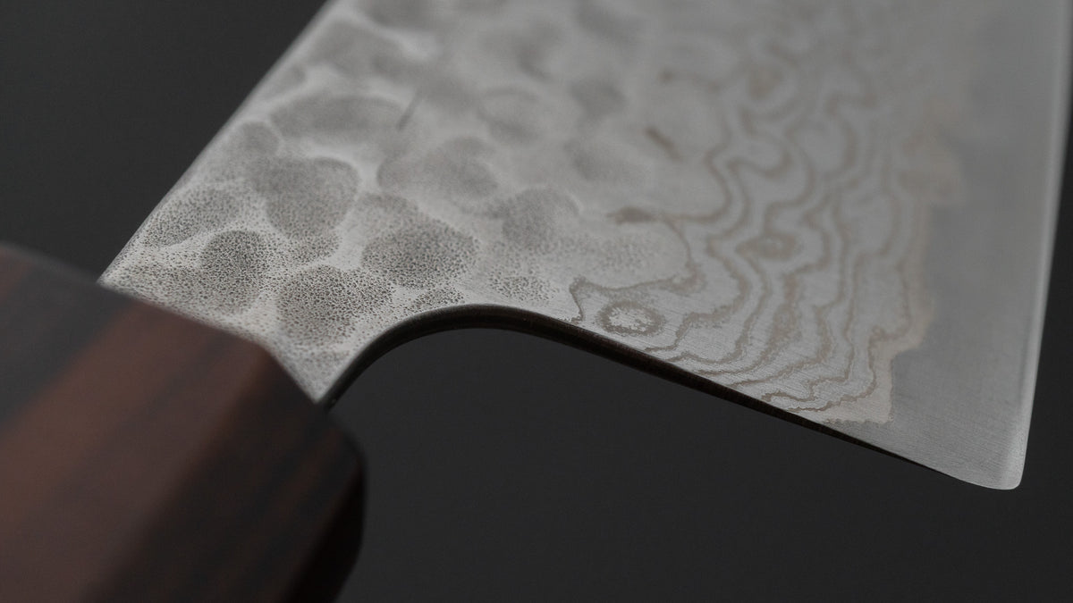 Hitohira Futana S3 Tsuchime Damascus Santoku 170mm Cherry Wood Handle