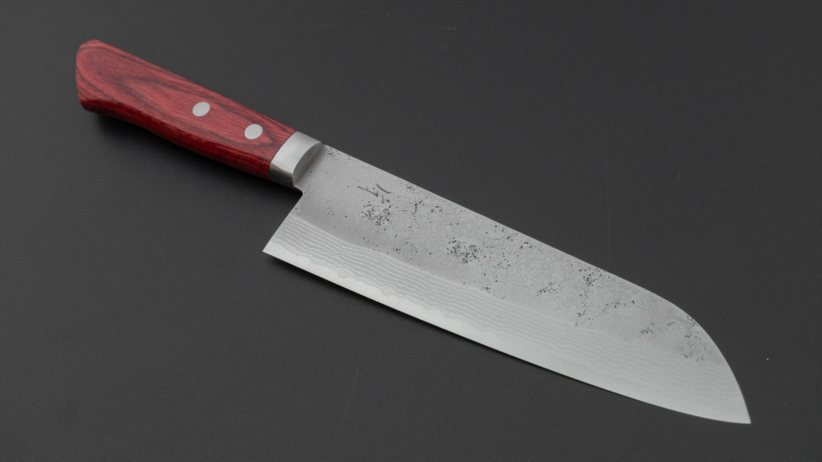 Hitohira NM V10 Nashiji Damascus Santoku 170mm Wine Pakka Handle