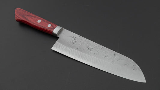 Hitohira NM V10 Nashiji Damascus Santoku 170mm Wine Pakka Handle
