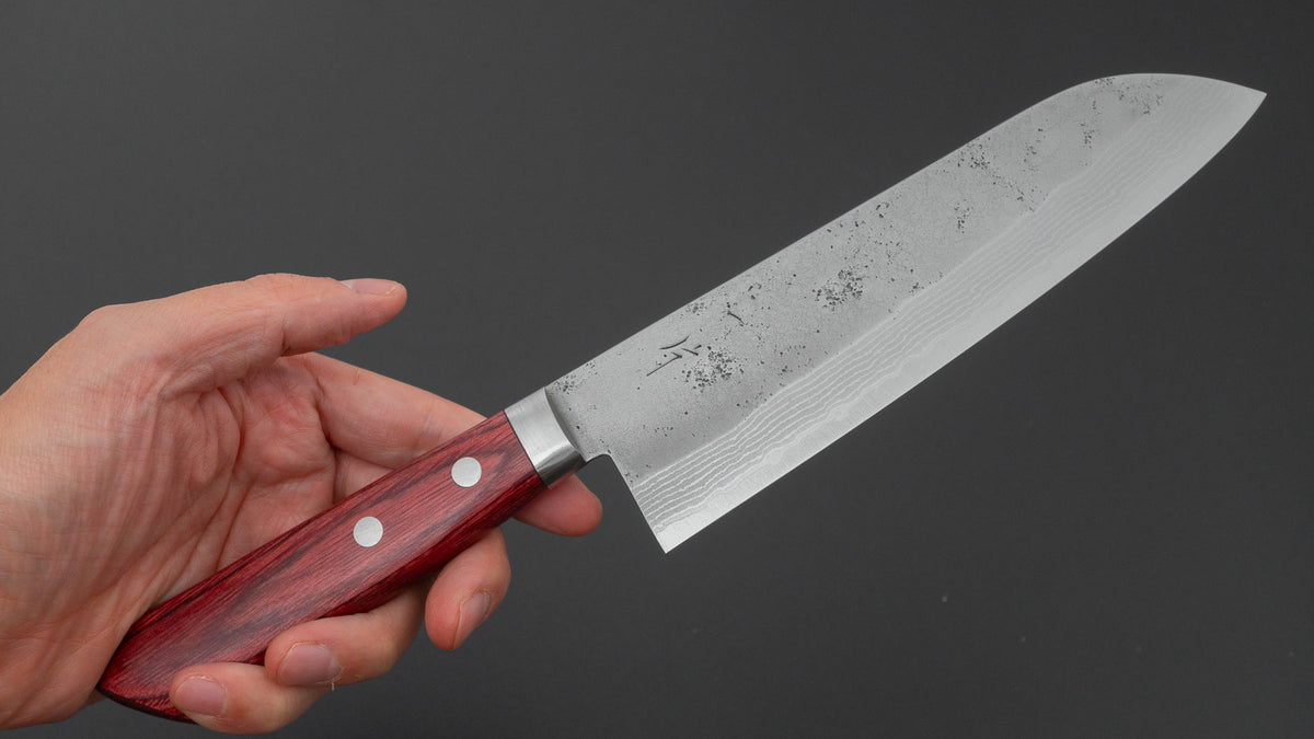 Hitohira NM V10 Nashiji Damascus Santoku 170mm Wine Pakka Handle