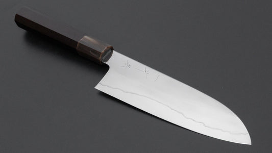 Hitohira Kikuchiyo Rou Silver #3 Fully Mirror Polished Santoku Ebony Handle