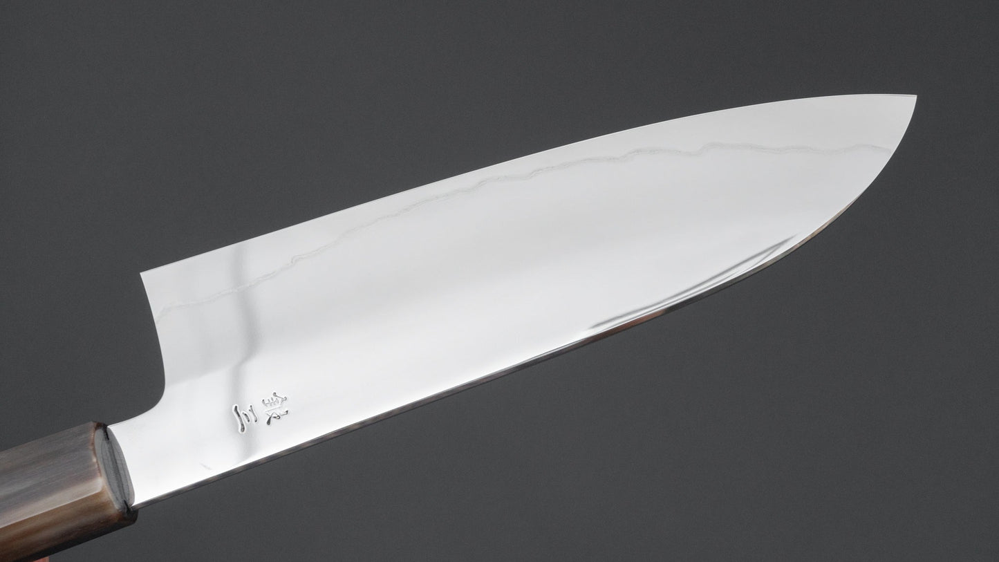 Hitohira Kikuchiyo Rou Silver #3 Fully Mirror Polished Santoku Ebony Handle