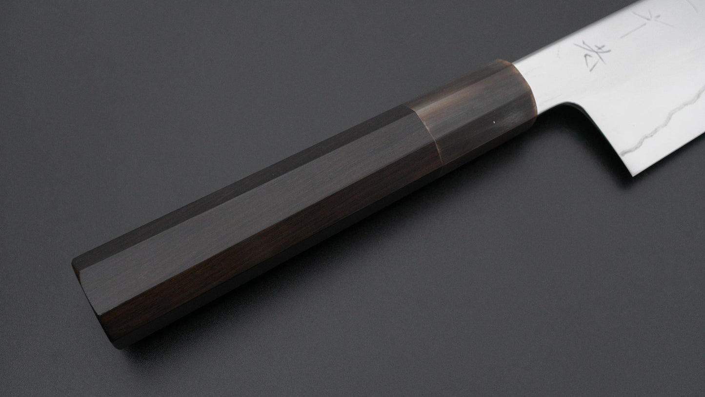 Hitohira Kikuchiyo Rou Silver #3 Fully Mirror Polished Santoku Ebony Handle