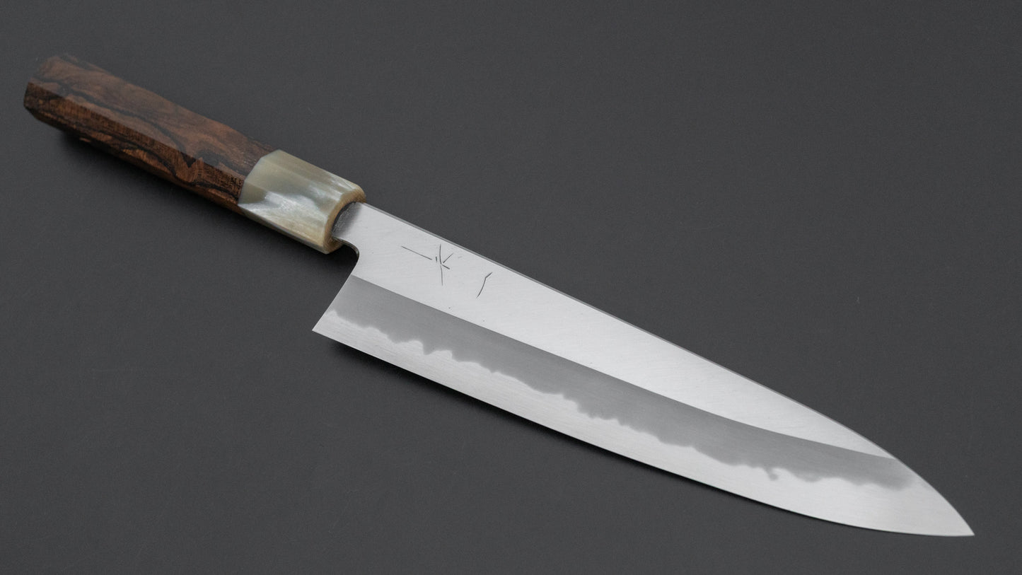 Hitohira Tanaka Kyuzo Blauw #1 Migaki Gyuto 210 mm Taihei Makassar ebbenhouten handvat 