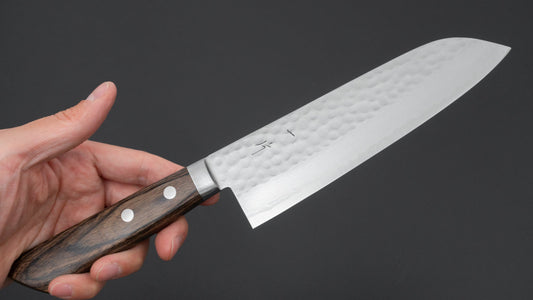 Hitohira NM V10 Tsuchime Damascus Santoku 170mm Imitation Mahogany Handle