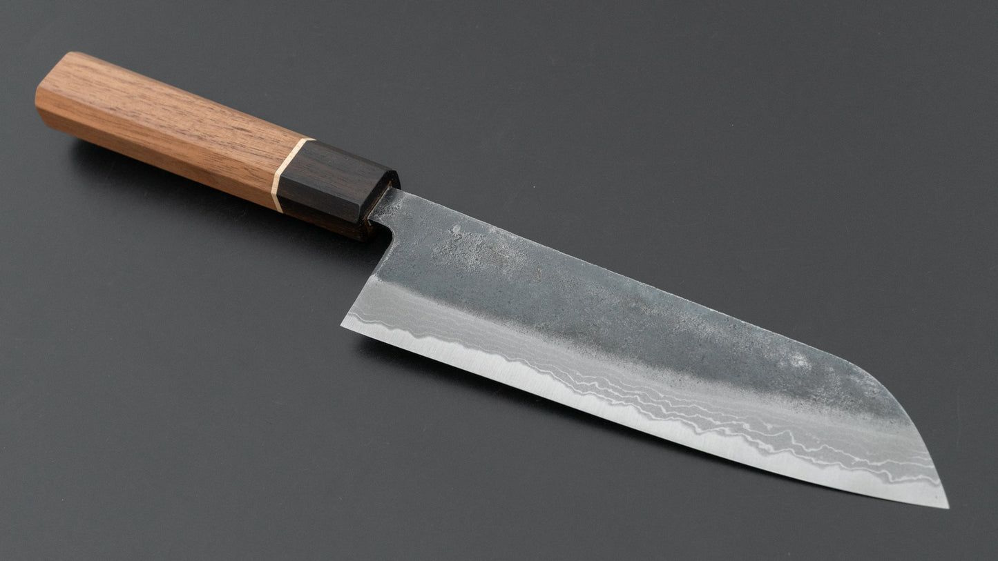 Hitohira Echizen NB White #2 Kurouchi Damascus Santoku 170mm Walnut Handle (Ziricote Ferrule)
