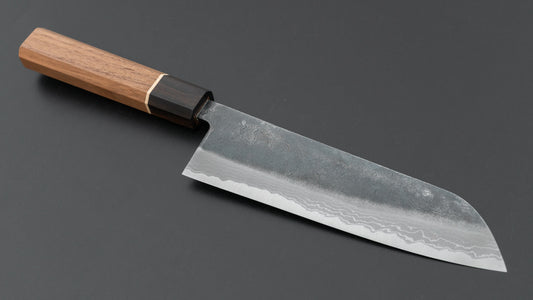 Hitohira Echizen NB Wit #2 Kurouchi Damascus Santoku 170 mm walnoot handvat (ziricote ferrule)