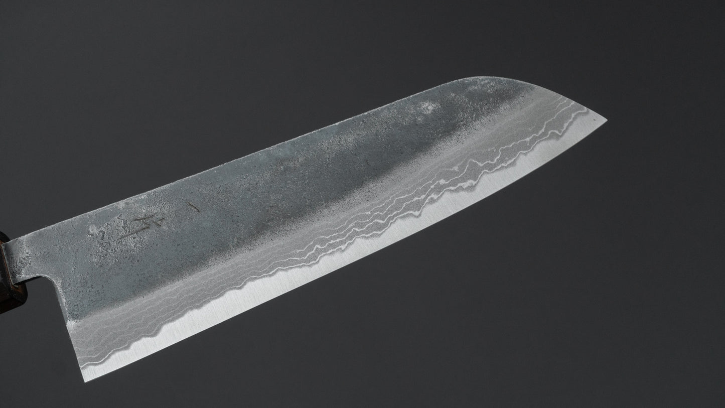Hitohira Echizen NB White #2 Kurouchi Damascus Santoku 170mm Walnut Handle (Ziricote Ferrule)