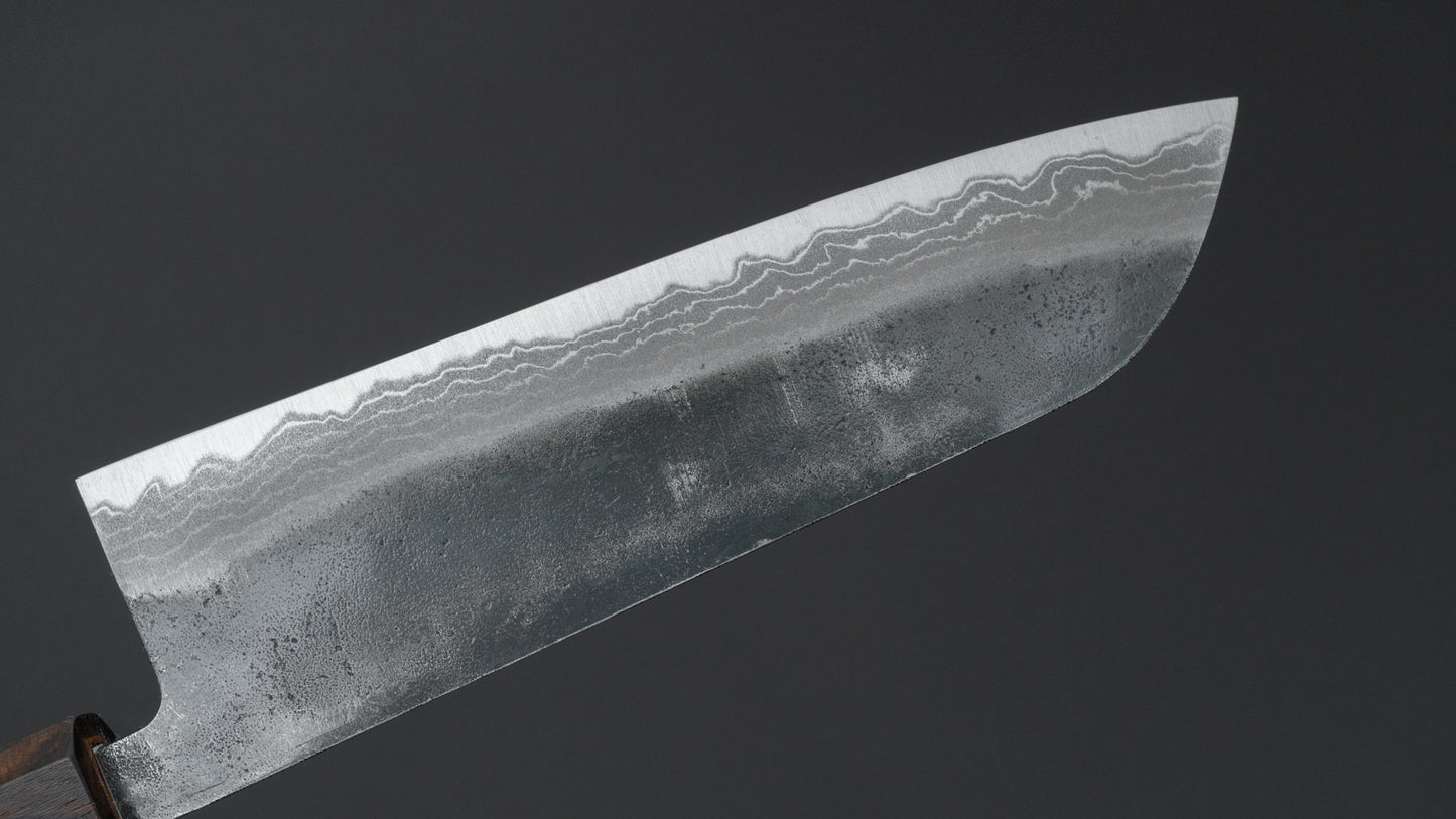Hitohira Echizen NB White #2 Kurouchi Damascus Santoku 170mm Walnut Handle (Ziricote Ferrule)