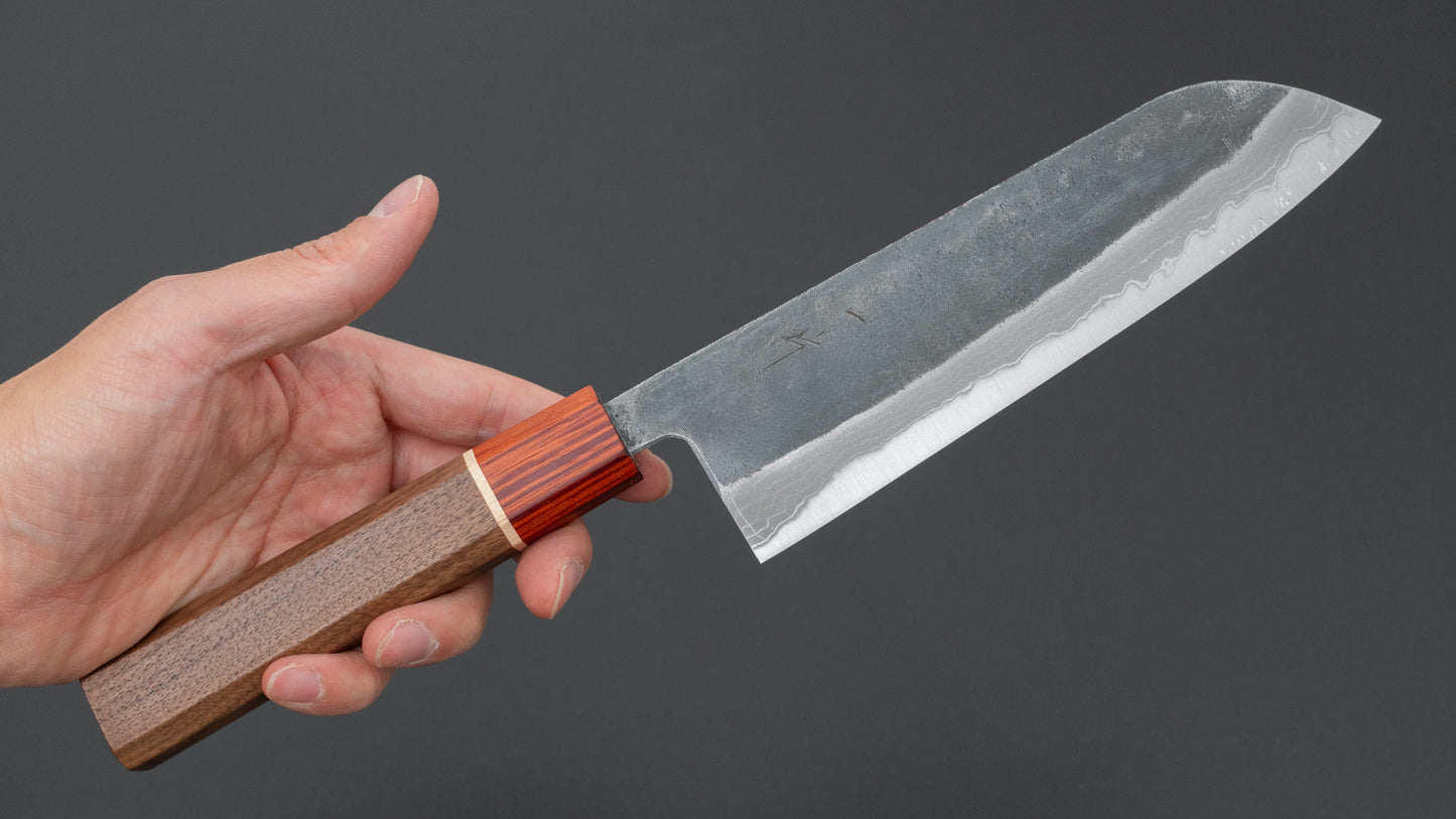 Hitohira Echizen NB White #2 Kurouchi Damascus Santoku 170mm Walnut Handle (Rengas Ferrule)