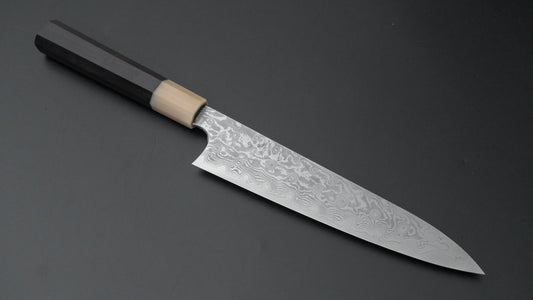 Hitohira Kikuchiyo Yohei VG-10 Damascus Gyuto 210 mm ebbenhouten handvat (beperkt)