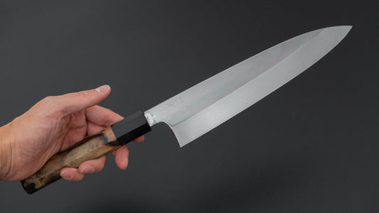 Hitohira Togashi Blue #1 Notaremon Mizu Honyaki Gyuto 240mm Kurokaki Persimmon Handle (#115/ Saya)