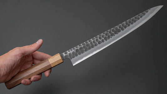 Ajikataya White #2 Tsuchime Damascus Sujihiki 270mm Walnut Handle