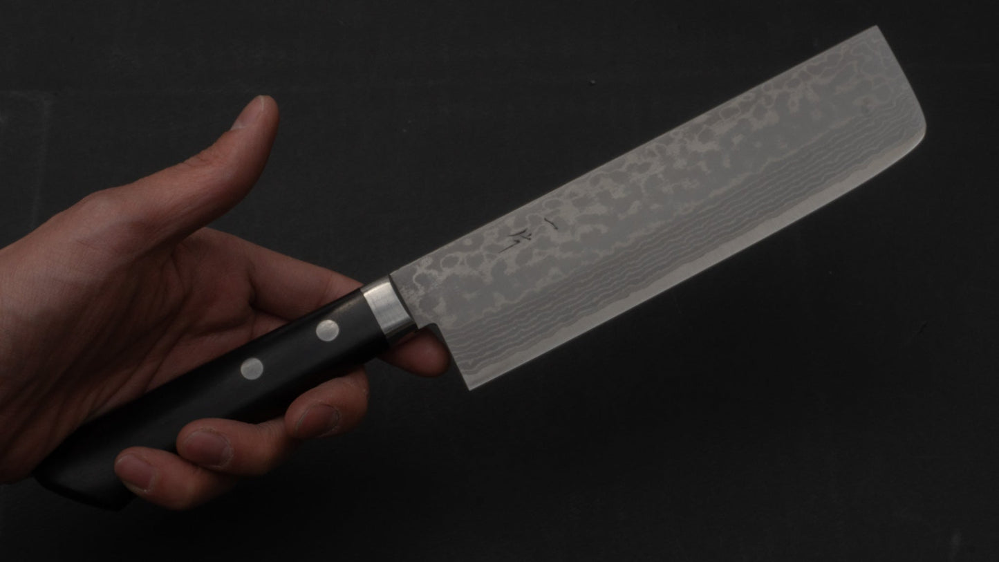 Hitohira NM V10 Damascus Nakiri 165mm Pakka Handle