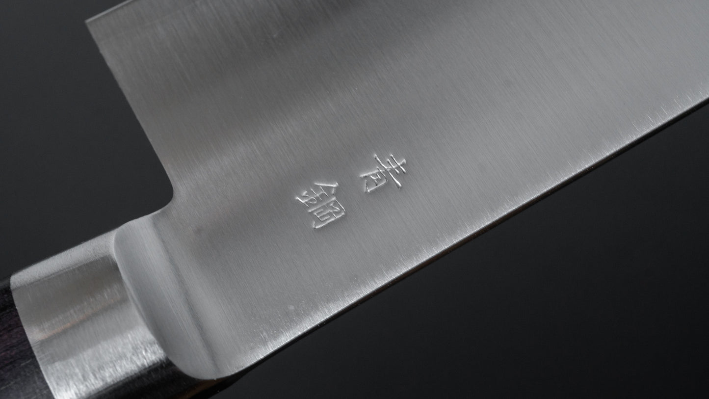 Hitohira Imojiya Blue #2 Stainless Clad Santoku 165mm Pakka Handle