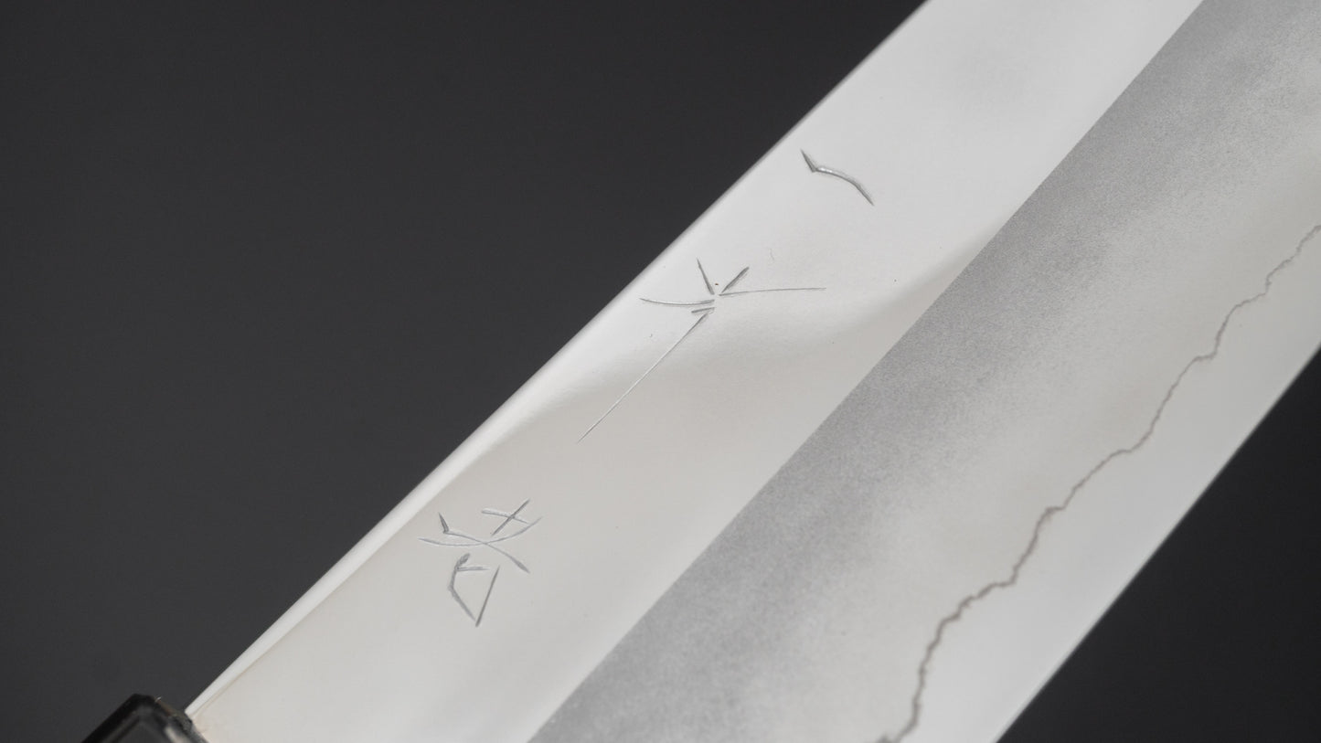 Hitohira Kikuchiyo Rou Zilver #3 spiegelgepolijst Gyuto 210 mm ebbenhouten handvat