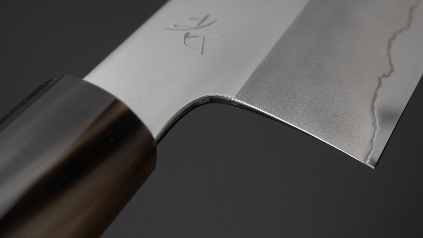 Hitohira Kikuchiyo Rou Zilver #3 spiegelgepolijst Gyuto 210 mm ebbenhouten handvat