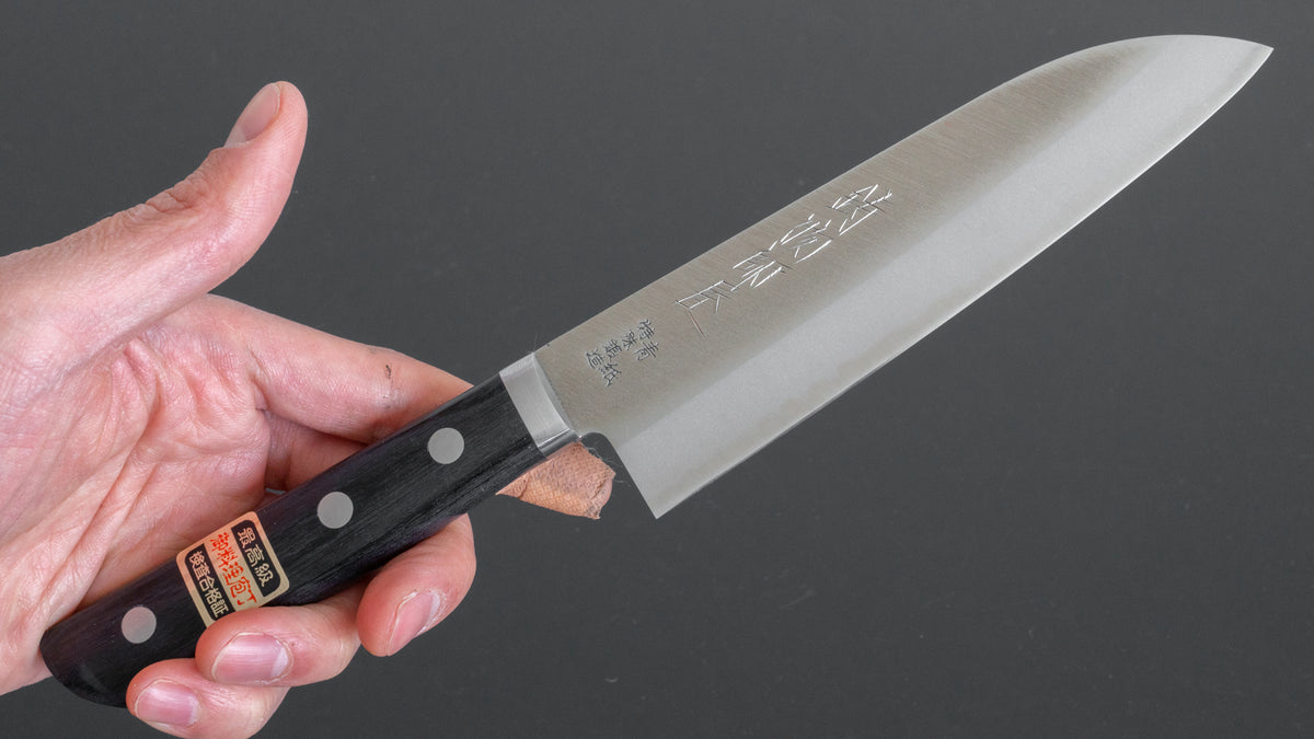 Hitohira Imojiya MZ Blue #2 Stainless Clad Santoku 145mm Pakka Handle