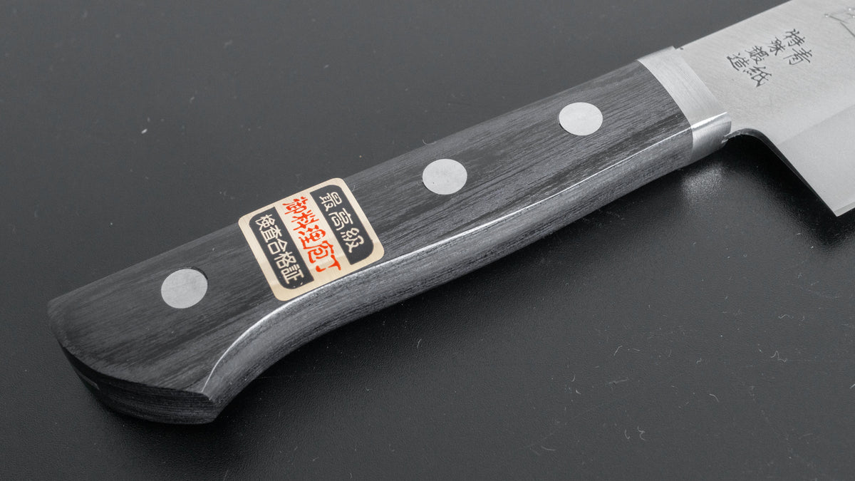 Hitohira Imojiya MZ Blue #2 Stainless Clad Santoku 145mm Pakka Handle