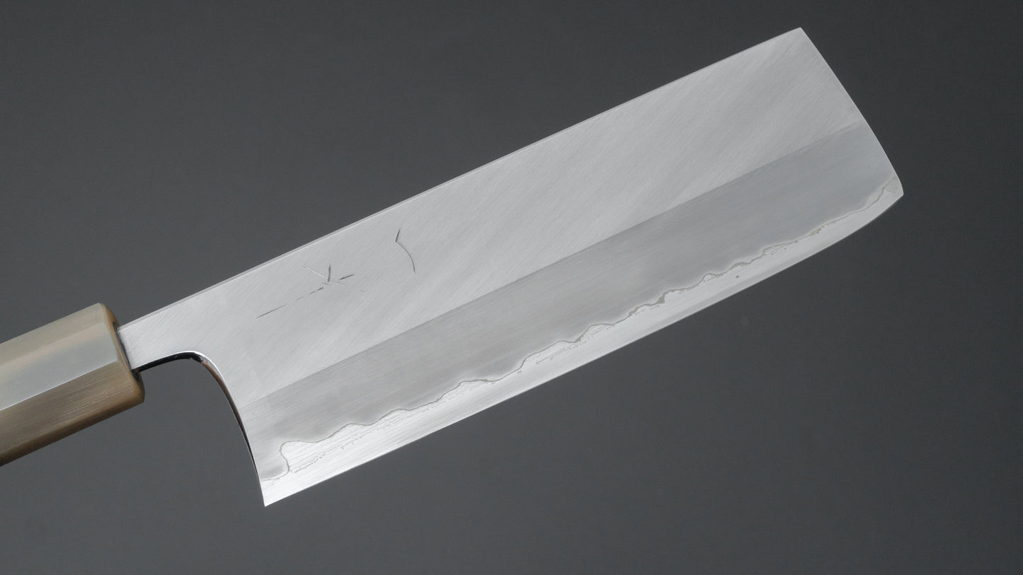 Hitohira Togashi Blue #1 Stainless Clad Migaki Nakiri 180mm Taihei Ebony Handle