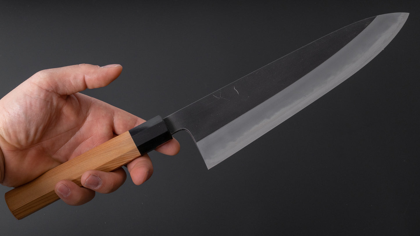 Hitohira Tanaka Kyuzo Blue #1 Kurouchi Gyuto 240mm Yakusugi Cedar Handle (Extra Height)